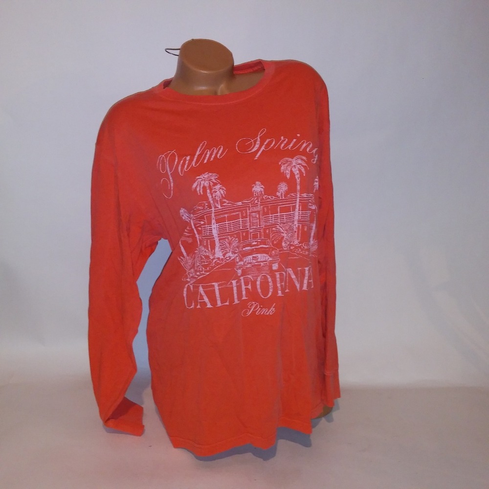 Victoria Secret PINK T Shirt Medium Orange Graphic Palm Spring California Tee